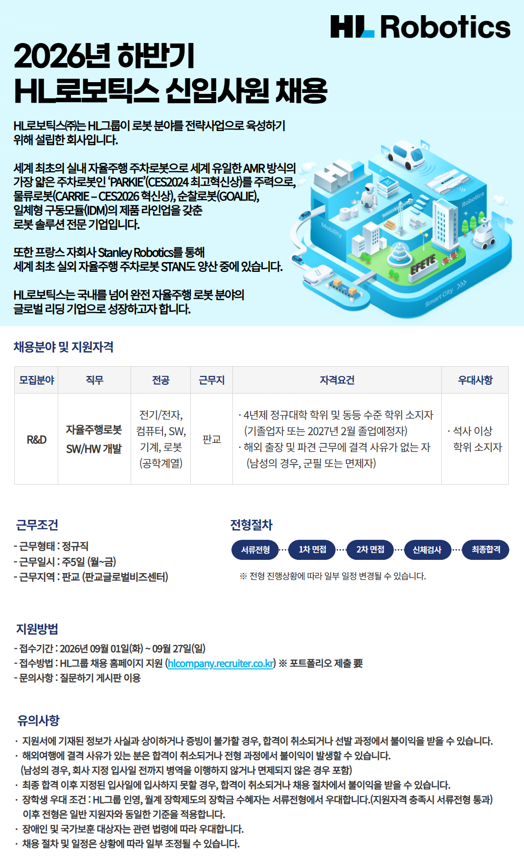 HL로보틱스 자율주행로봇 SW/HW 개발 2026년 하반기 HL그룹 신입사원 채용 공식 채용공고